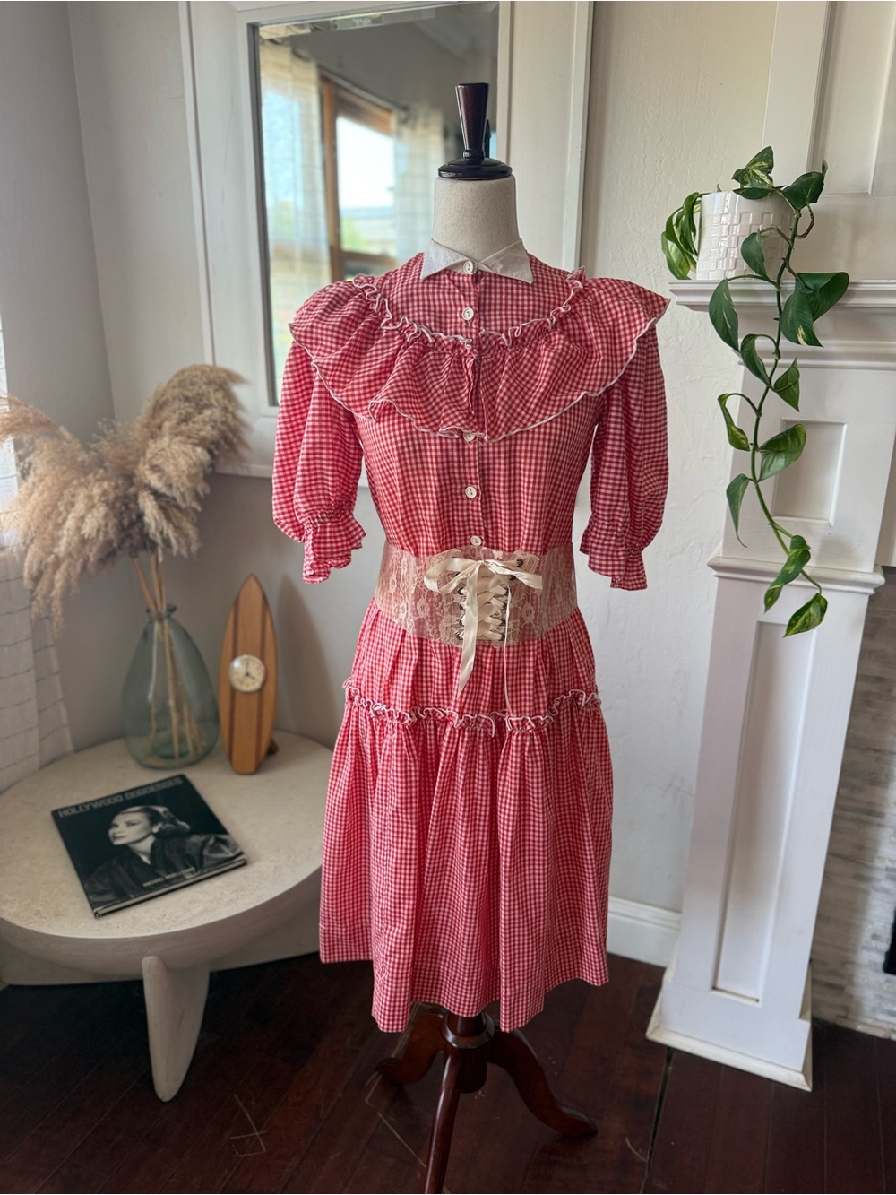 Vintage Red Gingham Prairie Dress